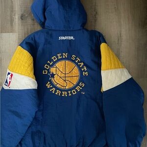 RARE VINTAGE 90s STARTER NBA GOLDEN STATE WARRIORS PULLOVER ANORAK JACKET - XL